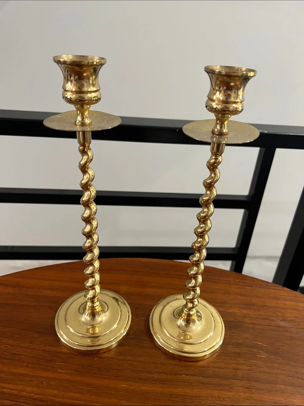 Vintage Brass Twist Candlestick Pair